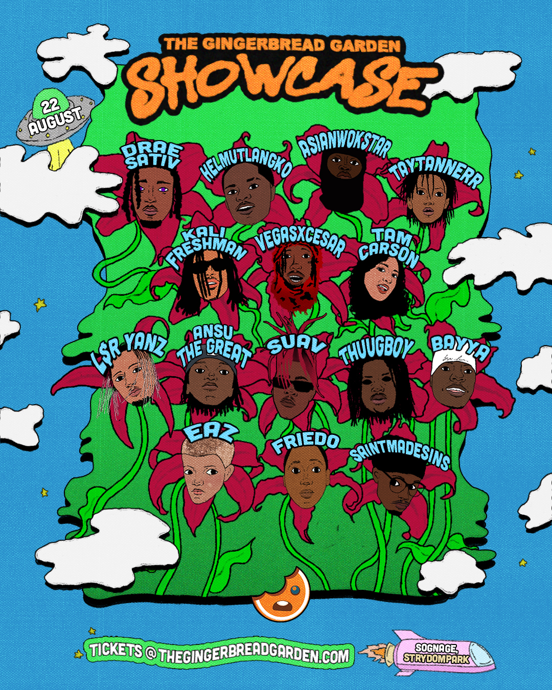 The Gingerbread Garden Showcase line-up poster
